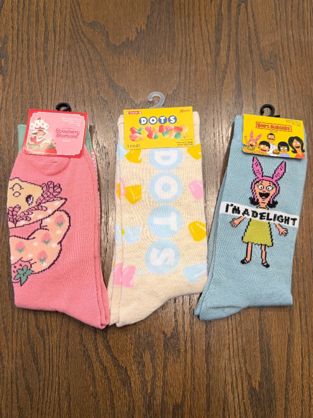 NWT Novelty Socks Bundle (3 Pairs) - Strawberry Shortcake, Dots Candy, Bob's Bur